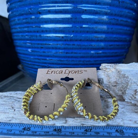 Yellow Chain Wrapped Hoops Erica Lyons Earrings $16ea / 3 for $25 - Picture 5 of 9